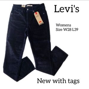 LEVI'S CORDUROY WOMENS JEANS CLASSIC MID-RISE SKINNY  SIZE 28×30 BLACK COLOR NEW